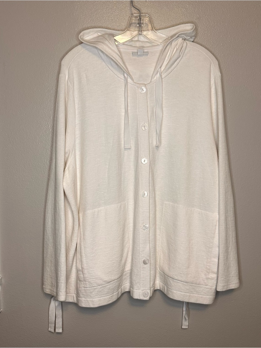J. Jill Off White Linen Blend Hooded Button-Front Cardigan